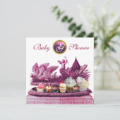 PINKCHARIOT VAN ZWANEN / KOPEN MEISJE BABY SHOWER KAART (Staand voorkant)