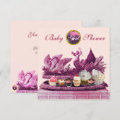 PINKCHARIOT VAN ZWANEN / KOPEN MEISJE BABY SHOWER KAART (Voorkant / Achterkant)