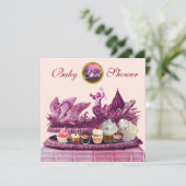 PINKCHARIOT VAN ZWANEN / KOPEN MEISJE BABY SHOWER KAART (Staand voorkant)