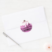 PINKCHARIOT VAN ZWANEN/KOPEN MEISJE BABY SHOWER RONDE STICKER (Envelop)