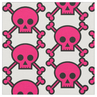 PINKDUGGERY - Hot Pink Skull & Crossbones Fabric Stof