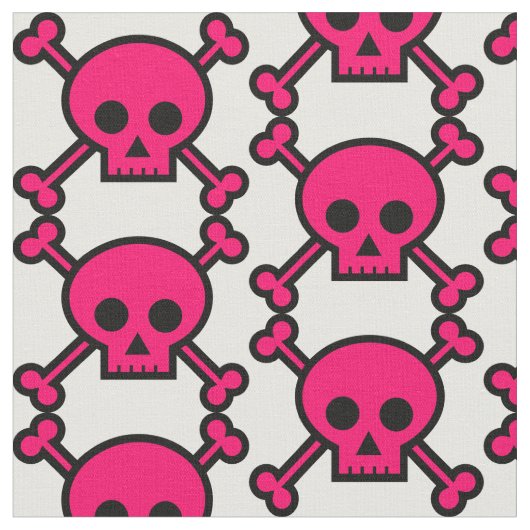 PINKDUGGERY - Hot Pink Skull & Crossbones Fabric Stof (Close Up)