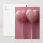 Pinke Cake Pops in Herzform Valentinstag Briefkaart (Voorkant / Achterkant)