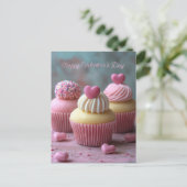 Pinke Cupcakes mit Herzen Valentinstag Briefkaart (Staand voorkant)
