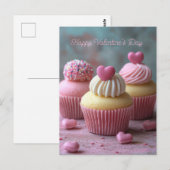 Pinke Cupcakes mit Herzen Valentinstag Briefkaart (Voorkant / Achterkant)