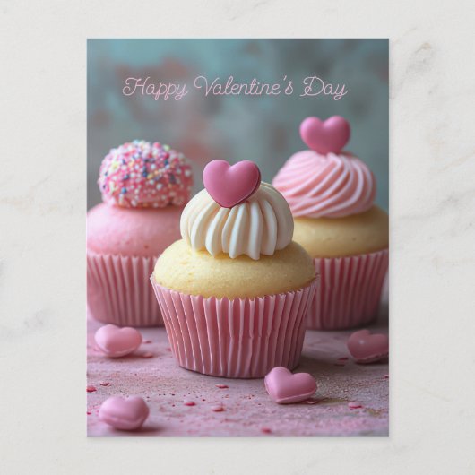 Pinke Cupcakes mit Herzen Valentinstag Briefkaart (Voorkant)