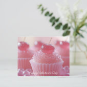 Pinke Cupcakes mit Kirsche Valentinstag Briefkaart (Staand voorkant)