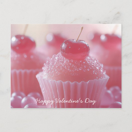Pinke Cupcakes mit Kirsche Valentinstag Briefkaart (Voorkant)