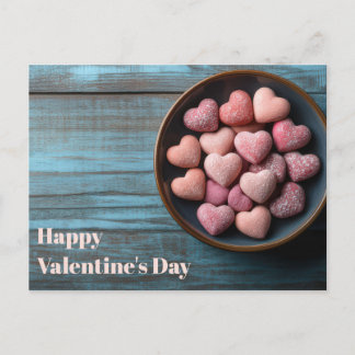 Pinke Herzen in Schale Valentinstag Briefkaart