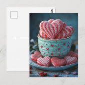 Pinke Herzen in Schüssel Valentinstag Briefkaart (Voorkant / Achterkant)