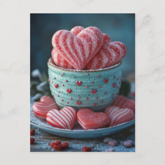 Pinke Herzen in Schüssel Valentinstag Briefkaart (Voorkant)