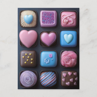 Pinke Pralinen und Süßigkeiten Valentinstag Briefkaart