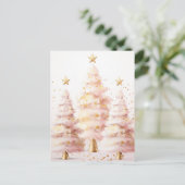 Pinke und goldene Weihnachtsbäume Briefkaart (Staand voorkant)