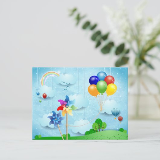 Pinkels en ballonnen briefkaart (Staand voorkant)