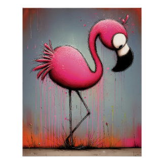 pinker Flamingo mit großen Augen - Cartoon Stil Perfect Poster