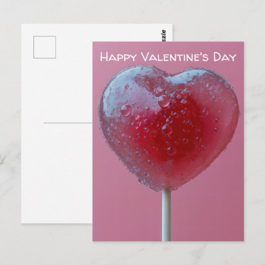 Pinker Herz Lollipop Valentinstag Briefkaart (Voorkant / Achterkant)