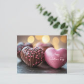 Pinkes Schokoladenherz Valentinstag Briefkaart (Staand voorkant)