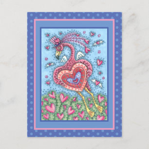 PINKFLAMINGO CUPID EN FLYHEARTS VALENTIJN FEESTDAGENKAART