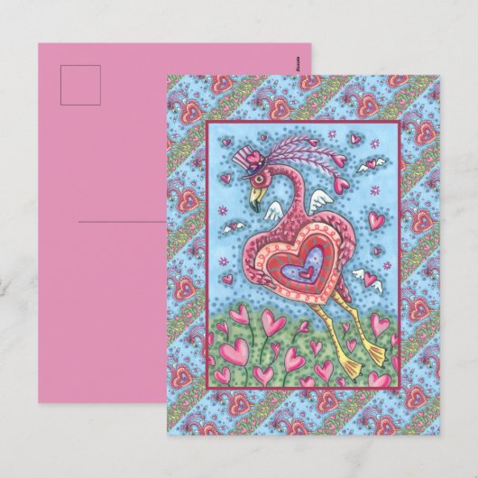PINKFLAMINGO CUPID EN FLYHEARTS VALENTIJN FEESTDAGENKAART (Voorkant / Achterkant)