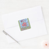 PINKFLAMINGO CUPID EN FLYHEARTS VALENTIJN VIERKANTE STICKER (Envelop)