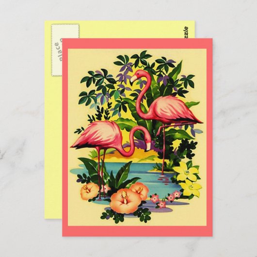 PINKFLAMINGOS IN TROPISCH BOSBOUWBRIEFKAART BRIEFKAART (Voorkant / Achterkant)