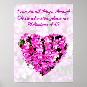  PINKFLORALE FILIPPIËNTEN 4:13 BIBEL VERSE POSTER
