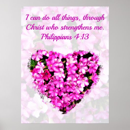  PINKFLORALE FILIPPIËNTEN 4:13 BIBEL VERSE POSTER (Voorkant)