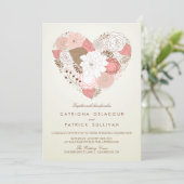  PINKFLORALE HARTFEDDINVITATIE KAART (Staand voorkant)