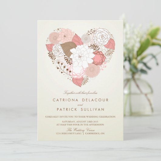  PINKFLORALE HARTFEDDINVITATIE KAART (Staand voorkant)