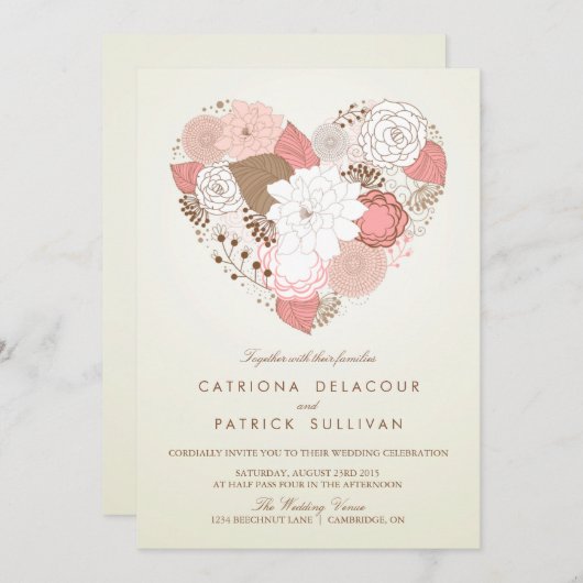  PINKFLORALE HARTFEDDINVITATIE KAART (Voorkant / Achterkant)
