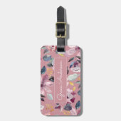 Pinki Floral Pattern Gold Monogram Bagagelabel (Voorkant verticaal)