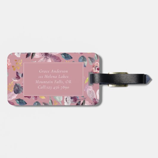 Pinki Floral Pattern Gold Monogram Bagagelabel (Achterkant horizontaal)