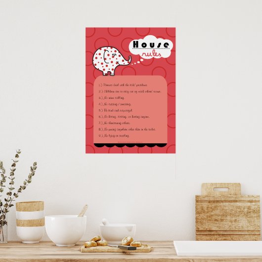 Pinkie Elephant House Rules Large Poster (Keuken)