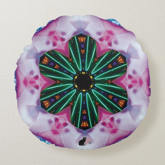 Pinkie Kaleidoscope Rond Kussen (Voorkant)