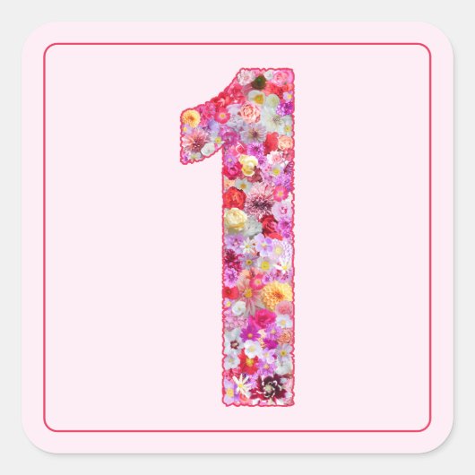 Pinkish Floral Colorful Month Number 1 Vierkante Sticker (Voorkant)