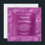 Pinkish Paars Diamond Studded Folie 21st Birthday Kaart<br><div class="desc">Creëer je eigen fancy, stijlvolle feestelijke vierkant voor je beste vriend. De bekleding is voorzien van een vierkante roze, paarse en magenta folie van geborsteld metaal voor haar uitnodigingsinformatie. U kunt de witte doopvontstijlen, de kleur en de grootte aanpassen. Op de achtergrond is een faux sparkly pinkish paars gekleurde diamantjuweelglitter...</div>