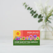 Pinkish Sky Happy Sun Colorful Flowers Babyzittend Visitekaartje (Staand voorkant)