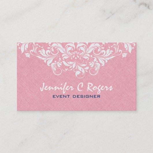 PinkLinen White Floral Lace Event Designer Visitekaartje (Voorkant)