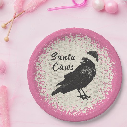 Pinkmas Crow Santa Pink Black and Ivory Christmas Papieren Bordje