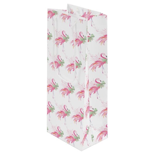 Pinkmas Flamingo Kerst Wijn Gift Bag Cadeautas (Voorkant Gekanteld)