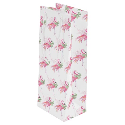 Pinkmas Flamingo Kerst Wijn Gift Bag Wijn Cadeautas (Achterkant Gekanteld)