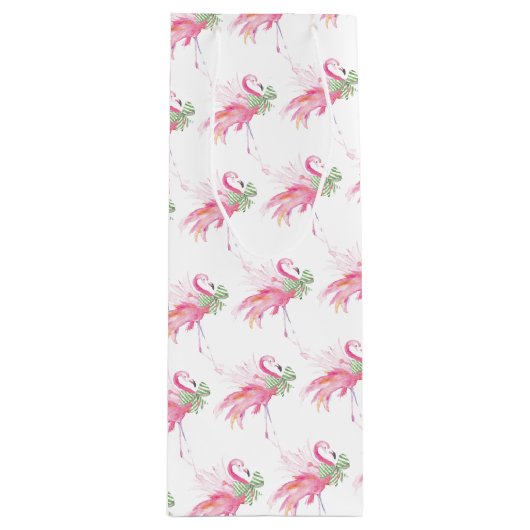 Pinkmas Flamingo Kerst Wijn Gift Bag Wijn Cadeautas (Voorkant)