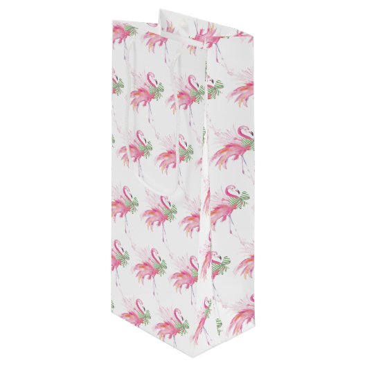 Pinkmas Flamingo Kerst Wijn Gift Bag Wijn Cadeautas (Voorkant Gekanteld)
