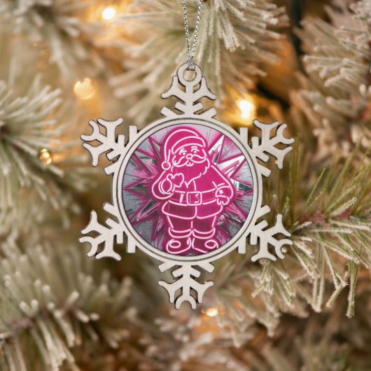 Pinkmas Santa – Neon Holiday Pop Art Tin Sneeuwvlok Ornament (Boom)