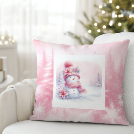 Pinkmas Snowy Forest Snowman Kids Room Decor Kussen