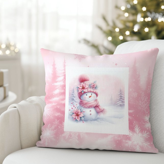 Pinkmas Snowy Forest Snowman Kids Room Decor Kussen (Pinkmas Snowy Forest Snowman Kids Room Decor)