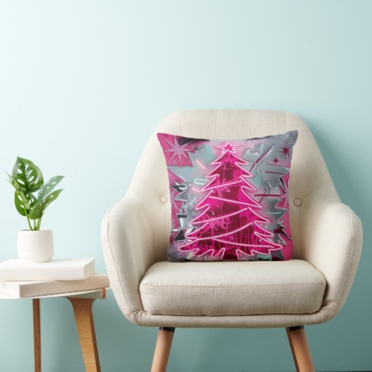 Pinkmas Tree – Bold Neon Holiday Art Kussen (Stoel)
