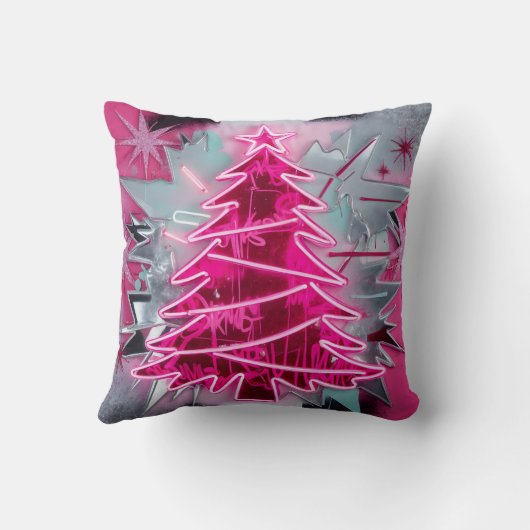 Pinkmas Tree – Bold Neon Holiday Art Kussen (Achterkant)