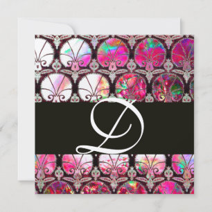 PINKMOEDER VAN PEARL DAMASK CARNATIONS MONOGRAM KAART