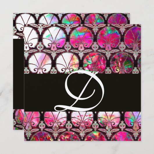 PINKMOEDER VAN PEARL DAMASK CARNATIONS MONOGRAM KAART (Voorkant / Achterkant)